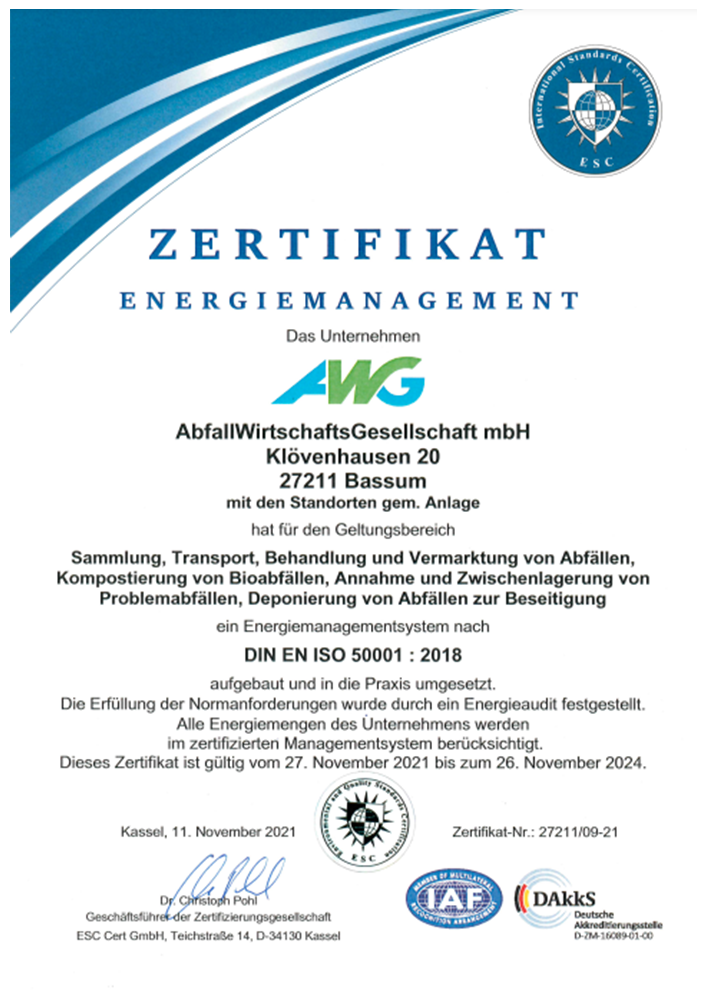 Vorschau Zertifikat DIN EN ISO 50001